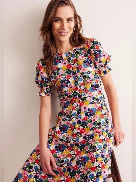 Boden Dresses & Skirts - Boden Corinne Midi Dress Floral Puff Sleeve Multi Color, Size 6